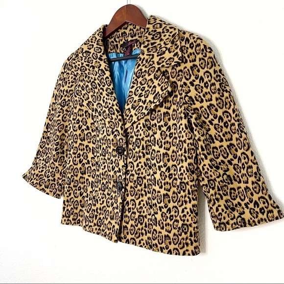Willi Smith vintage cheetah animal print 3/4 sleeves blazer jacket size 8 - Picture 4 of 9